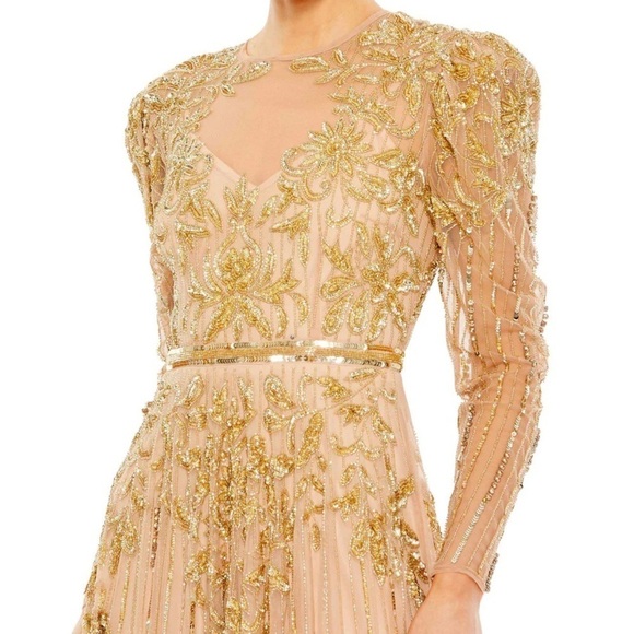 Mac Duggal 93638 NWT BEADED ILLUSION PUFF SLEEVE GOWN - Picture 4 of 9